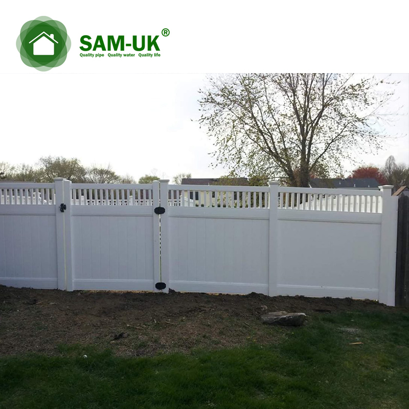 5' x 8' vinyl privacy fence tongue and groove on a slope hill