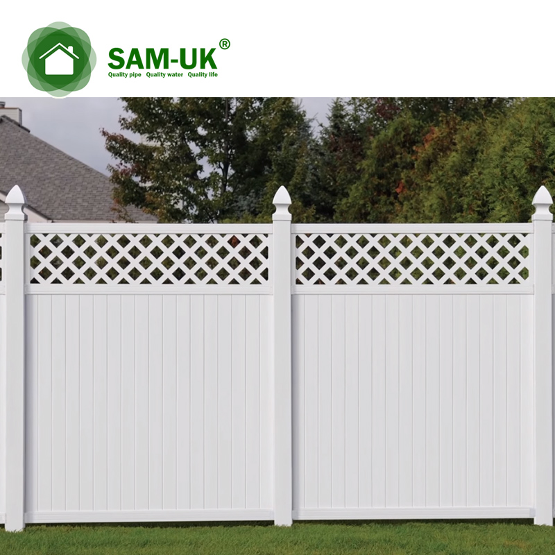 5' x 8' vinyl privacy fencing with top lattice uphill
