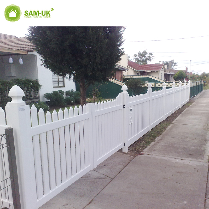 White Flat-Top Privacy Yard House Vinyl Fencing Plastic Garden Fence with England Fence Post Cap